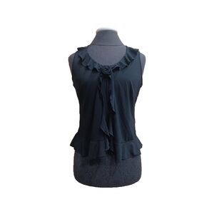 Black Ruffle Sleeveless Top Rose Detail